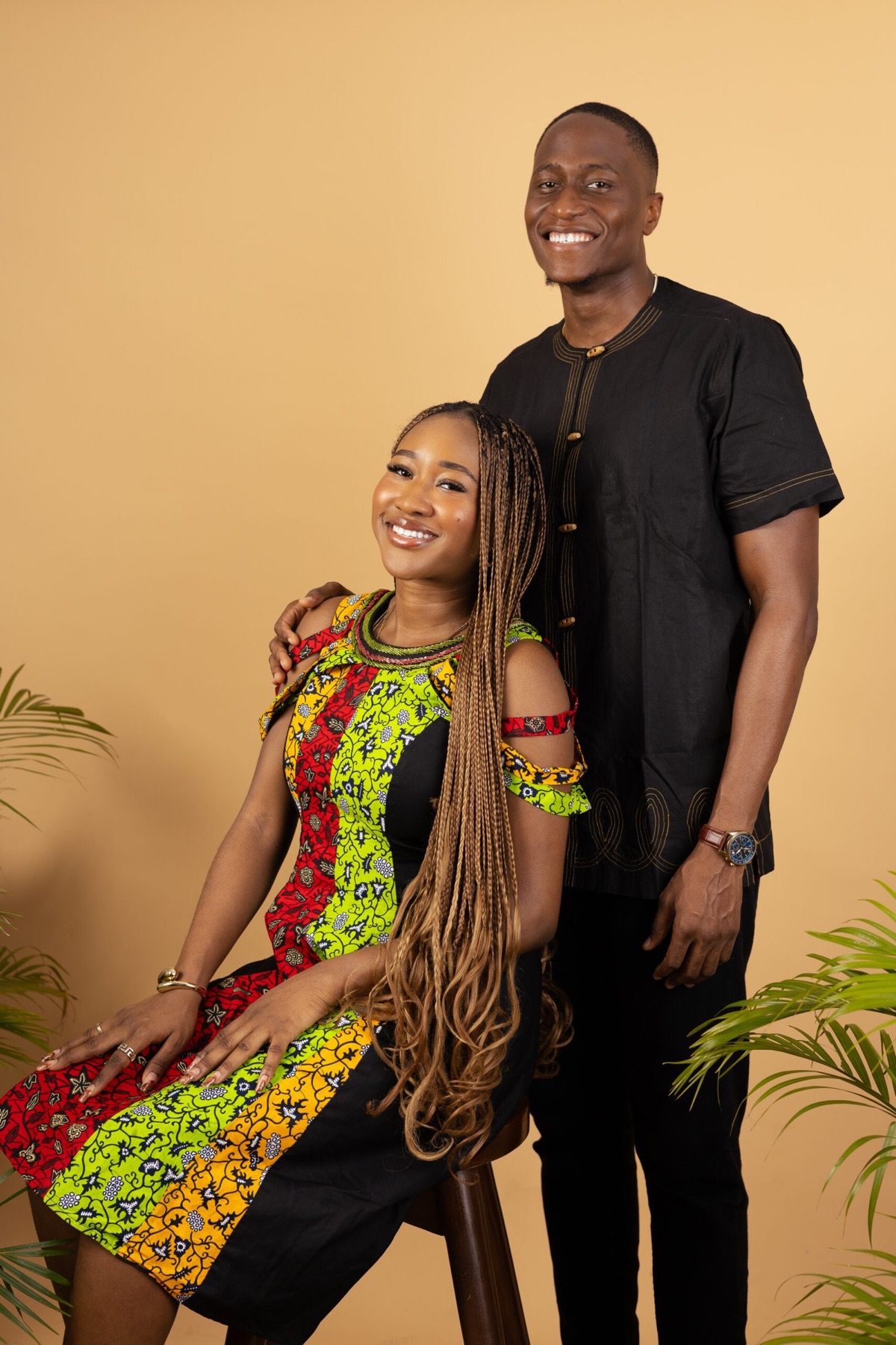 Patchwork Ankara dress and black embroidered shirt